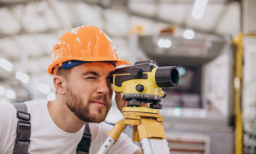 Engineer working on building factory